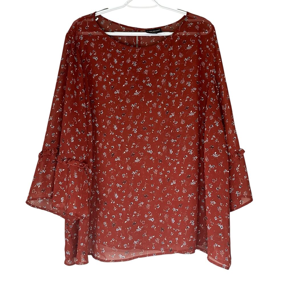 Lane Bryant Burnt Red Sheer Floral 3/4 Sleeve Blouse Size 26